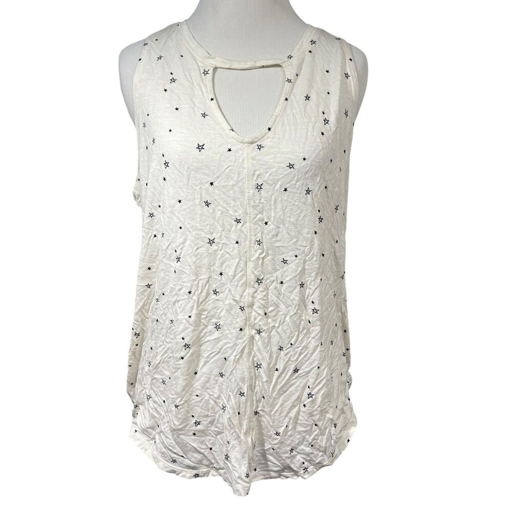 Maurices 24/7 Women’s L Cream Star Print Tank Keyhole Neck Sleeveless occult